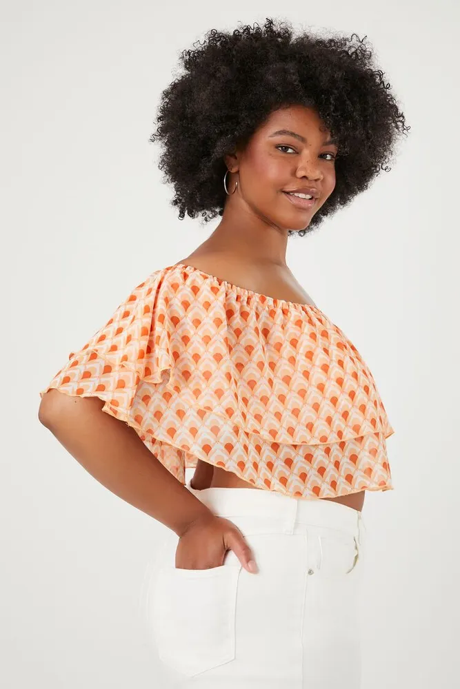 Women's Off-the-Shoulder Crop Top in Pink, 3X