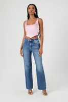 Women's Satin V-Hem Crop Top in Pink Medium