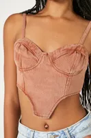 Women's Sweetheart Denim Corset Crop Top in Praline Large