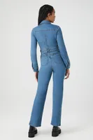 Women's Denim Button-Up Jumpsuit in Medium Denim