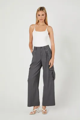 Women's Twill Wide-Leg Cargo Pants in Charcoal Small