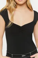 Women's Shirred Cap Sleeve Bodysuit in Black, XL