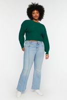 Women's Purl Knit Cropped Sweater in Foliage, 0X