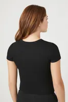 Women's Cropped Rib-Knit T-Shirt in Black Large