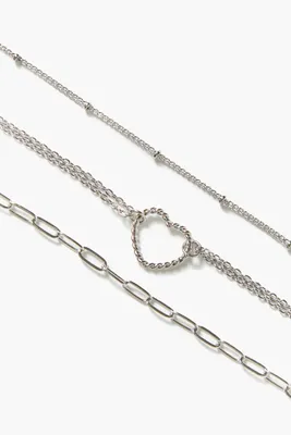 Women's Cutout Heart Bracelet Set in Silver