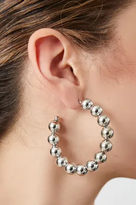 Women's Ball Bead Hoop Earrings in Silver