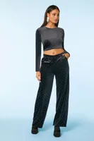 Women's Velvet Rhinestone Straight Pants in Black Small