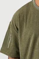 Men Textured Crew Neck T-Shirt in Olive Small