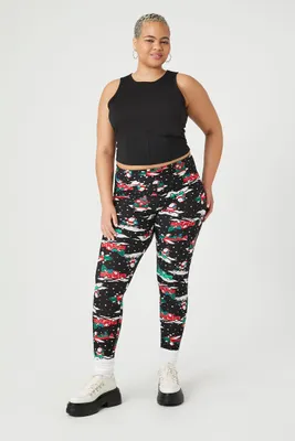 Women's Santa Print Leggings in Black, 3X