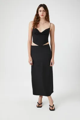 Women's Satin Maxi Slip Skirt in Black Small