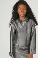 Girls Metallic Moto Jacket (Kids) in Black, 11/12