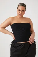 Women's Sweater-Knit Tube Top in Black, 3X