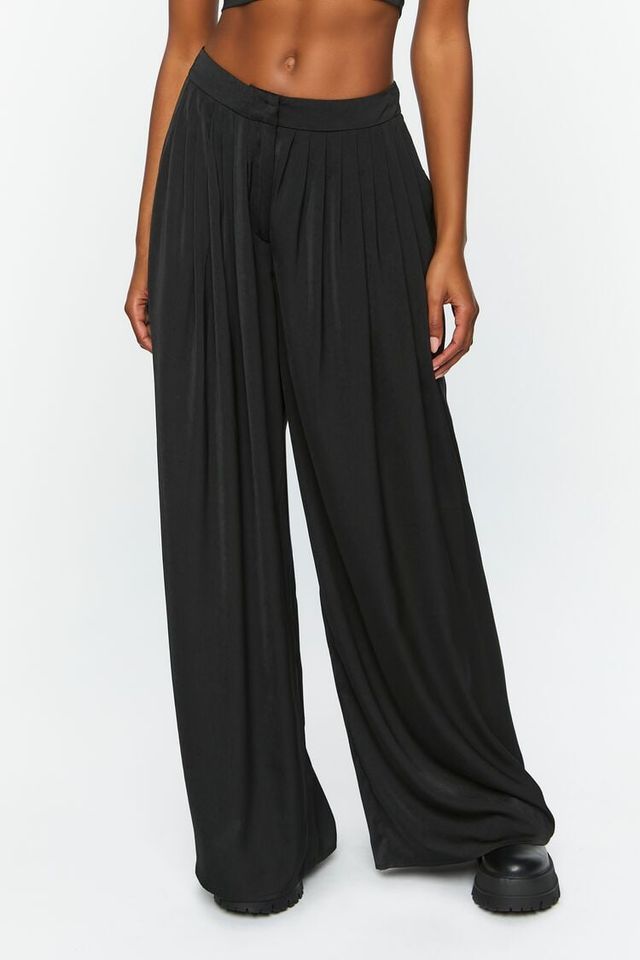 Forever 21 Women's Pleated Wide-Leg Palazzo Pants Black