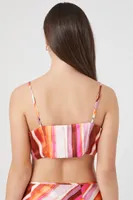 Women's Striped Tie-Front Cropped Cami in Pink Large