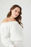 Women's Gauze Off-the-Shoulder Top in White, 3X