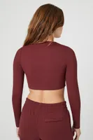 Women's Contour Sculpt Long-Sleeve Crop Top in Wine, XL