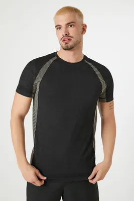 Men Pinstriped Colorblock T-Shirt in Black/Taupe Medium