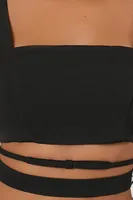 Women's Cropped Strappy Tank Top in Black Small