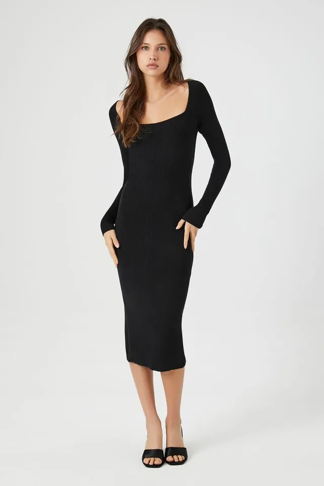 Forever 21 Women's Square-Neck Midi Sweater Dress in Black Medium |  MainPlace Mall