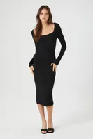 Women's Square-Neck Midi Sweater Dress in Black, XL