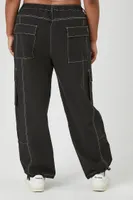 Women's Cargo Parachute Pants in Black, 0X