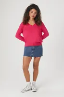 Women's Ribbed V-Neck Sweater in Hibiscus Small