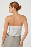 Women's Ruched Drawstring Tube Top in Silver Medium