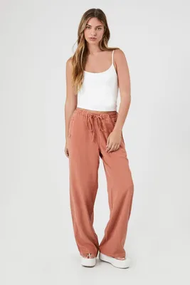 Women's High-Rise Drawstring Wide-Leg Pants in Brick, XS