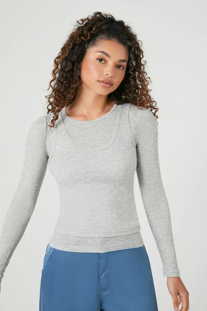 Women's Layered Combo Top in Grey, XL