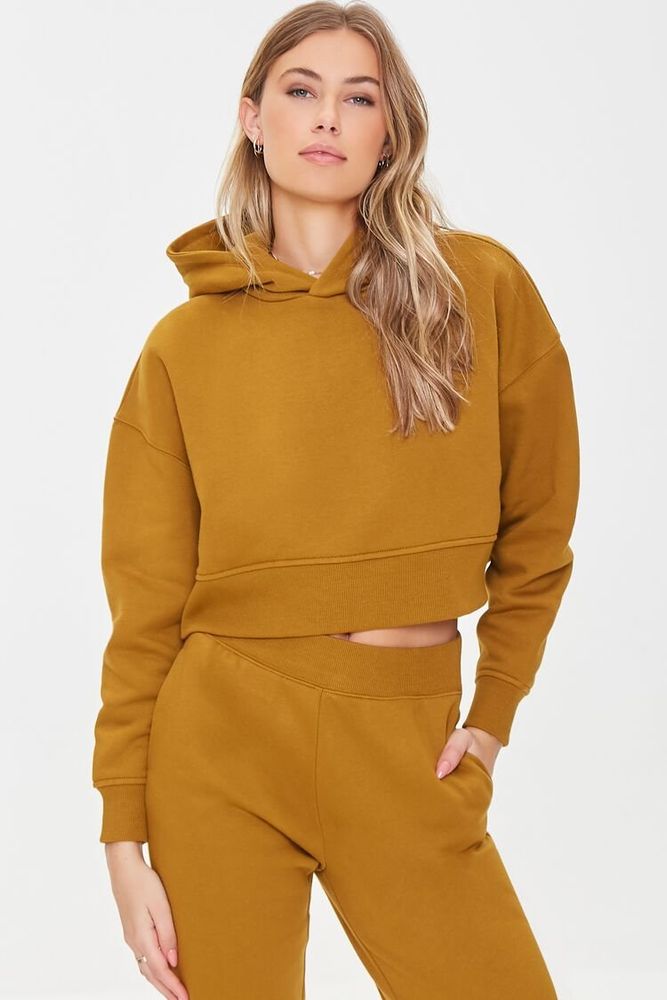 Women's Dropped-Sleeve Fleece Hoodie in Chestnut Small