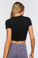 Women's Ribbed Knit Cropped T-Shirt in Black Large