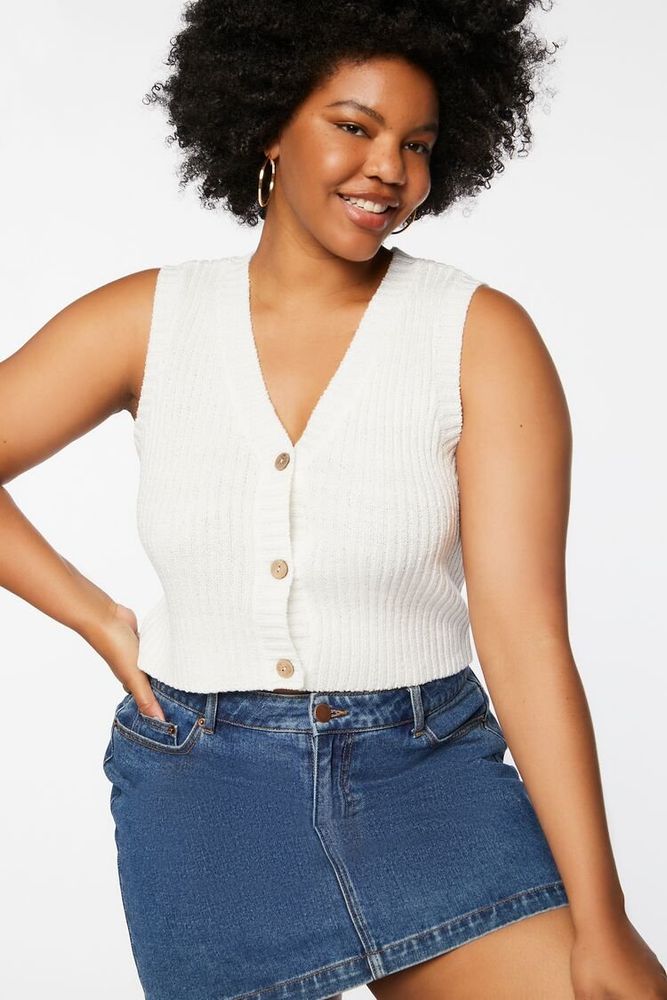 Women's Sweater-Knit Cropped Vest in Vanilla, 0X