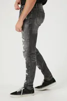 Men Distressed Stretch-Denim Slim-Fit Jeans in Washed Black, 32