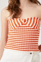 Women's Sweater-Knit Striped Tube Top in Orange/White Medium