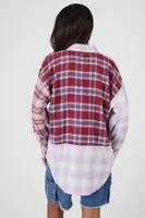 Women's Oversized Colorblock Plaid Flannel Shirt in Dusk Small