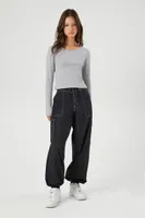 Women's Seamless Ribbed Knit Top in Heather Grey Large