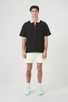 Men Cotton-Blend Drawstring Shorts in Cream Large