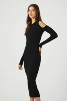 Women's Open-Shoulder Midi Sweater Dress in Black Large