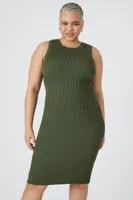 Women's Bodycon Midi Sweater Dress in Olive, 1X