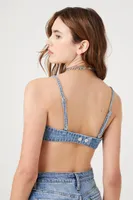 Women's Studded Sweetheart Denim Bralette in Denim Washed Small