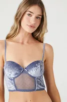 Women's Velvet Bustier Cropped Cami in Heather Blue Medium