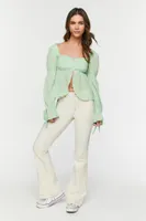 Women's Marie-Sleeve Split-Front Top in Light Green Medium