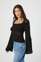 Women's Open-Knit Bell-Sleeve Sweater Small