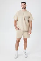 Men French Terry Drawstring Shorts in Taupe, XXL