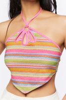 Women's Striped Halter Crop Top in Pink Medium