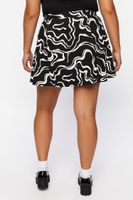 Women's Abstract Print Mini Skirt in Black/White, 0X