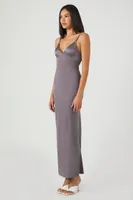 Women's Satin Midi Slip Dress in Charcoal Large