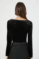 Women's Smooth Velvet Crop Top in Black Small