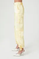 Women's Satin Tie-Hem Cargo Pants in Yellow Small