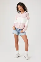 Women's Striped Half-Zip Pullover in Pink/White Large